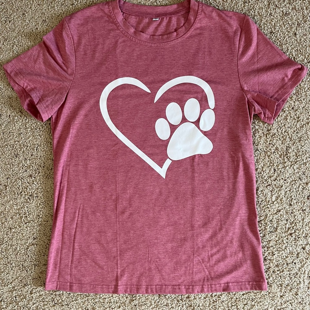 Pinky Mauve T-Shirt with Heart and Paw Print